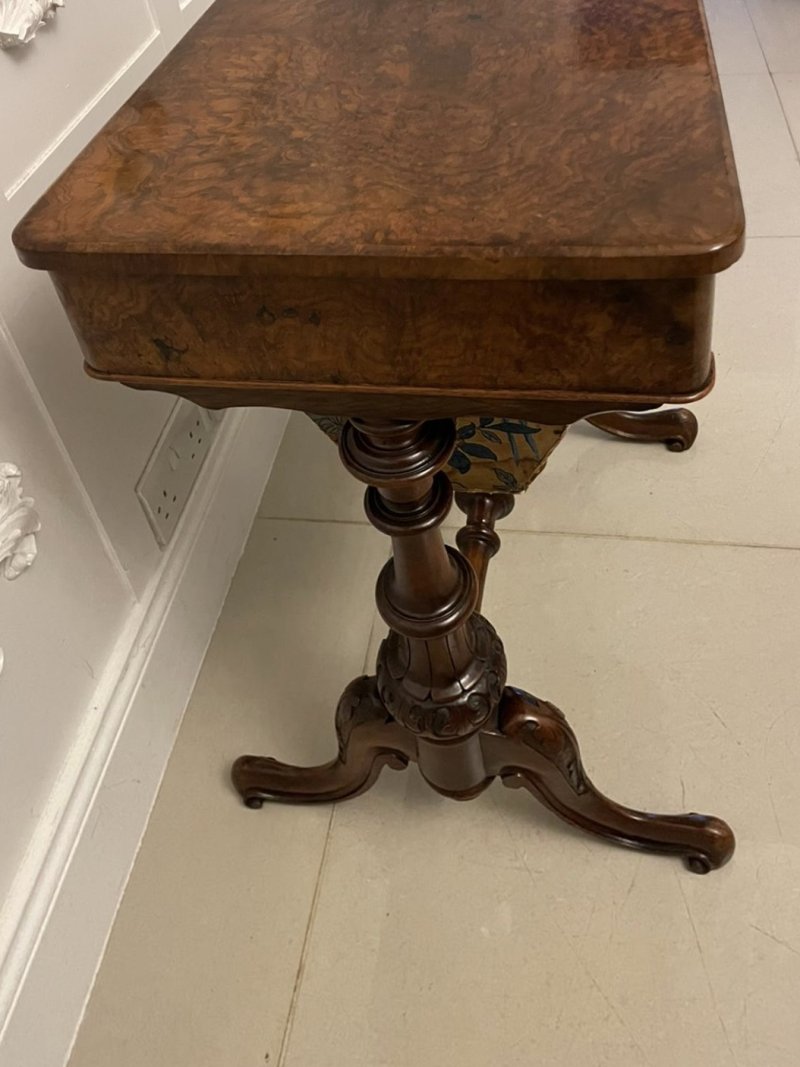 Antique Victorian Quality Burr Walnut Freestanding Sewing/Lamp Table - Image 7